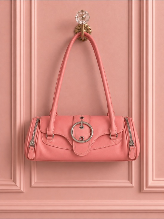 Handbags - Y2K Pink Shoulder Bag with Silver Hardware